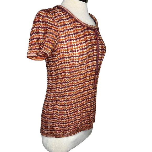 Sabra knit sweater pull over stretch nautical brown short sleeve round neck - Picture 7 of 11